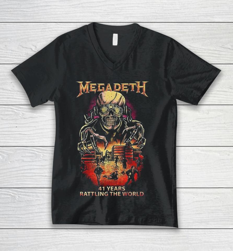 Megadeth 41 Years Rattling The World Black Version Skeleton Unisex V-Neck T-Shirt
