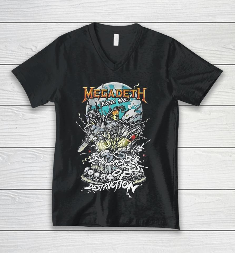 Megadeth Estd 1983 Years Of Destruction Black Version Skeleton Unisex V-Neck T-Shirt
