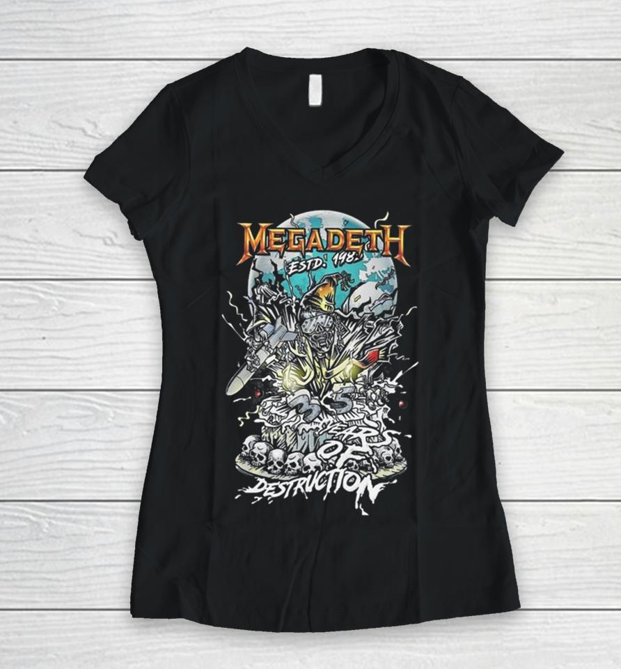 Megadeth Estd 1983 Years Of Destruction Black Version Skeleton Women V-Neck T-Shirt