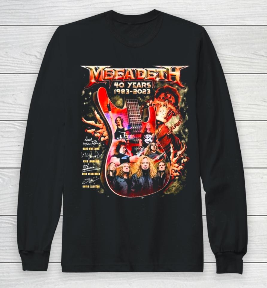 Megadeth Rock Music 40Th Anniversary 1983 2023 Signatures Guitar Long Sleeve T-Shirt