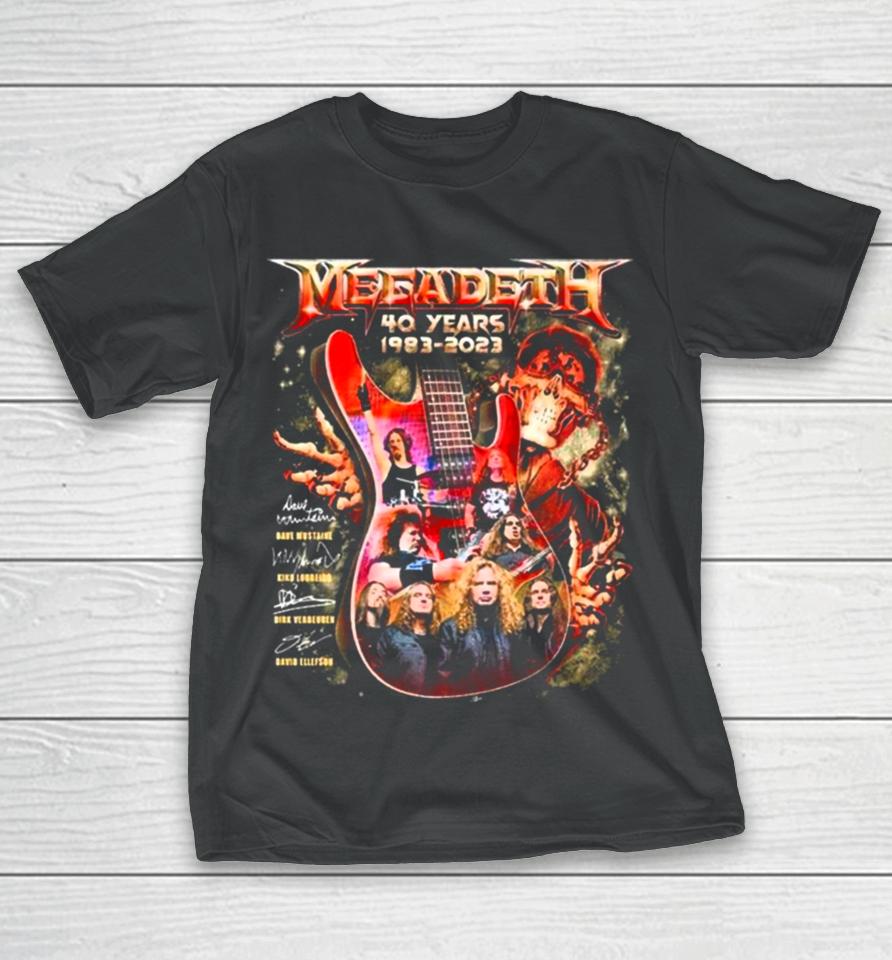 Megadeth Rock Music 40Th Anniversary 1983 2023 Signatures Guitar T-Shirt