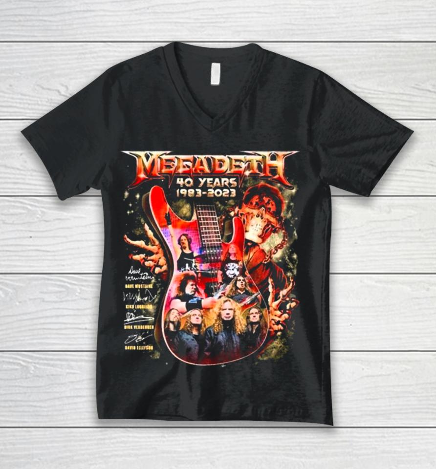 Megadeth Rock Music 40Th Anniversary 1983 2023 Signatures Guitar Unisex V-Neck T-Shirt