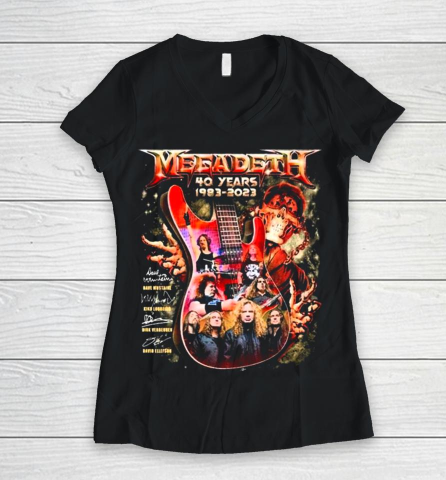 Megadeth Rock Music 40Th Anniversary 1983 2023 Signatures Guitar Women V-Neck T-Shirt