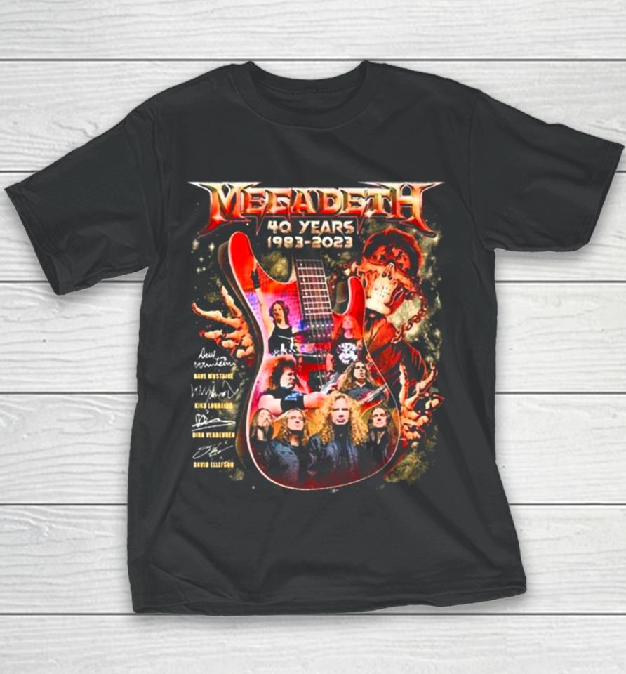 Megadeth Rock Music 40Th Anniversary 1983 2023 Signatures Guitar Youth T-Shirt