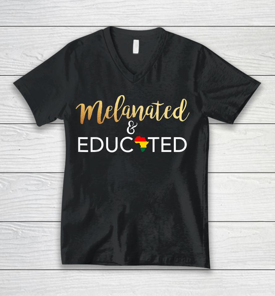 Melanated And Educated Black Girl Magic Bougie Unisex V-Neck T-Shirt