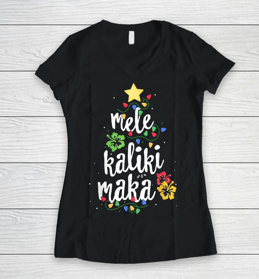 Mele Kalikimaka Hawaii Christmas Women V-Neck T-Shirt