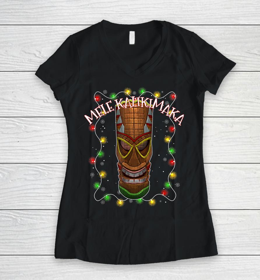 Mele Kalikimaka Hawaii Merry Christmas Women V-Neck T-Shirt