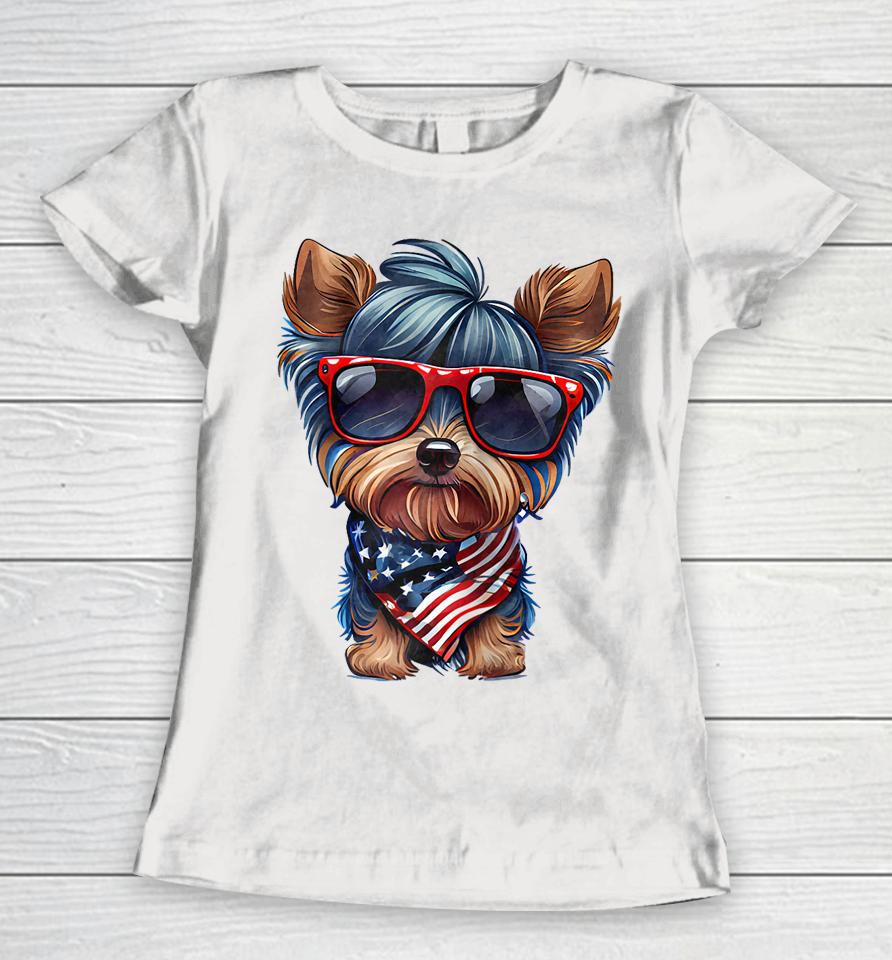 Memorial Day, 4Th Of July Patriotic Usa Flag Dog Women T-Shirt