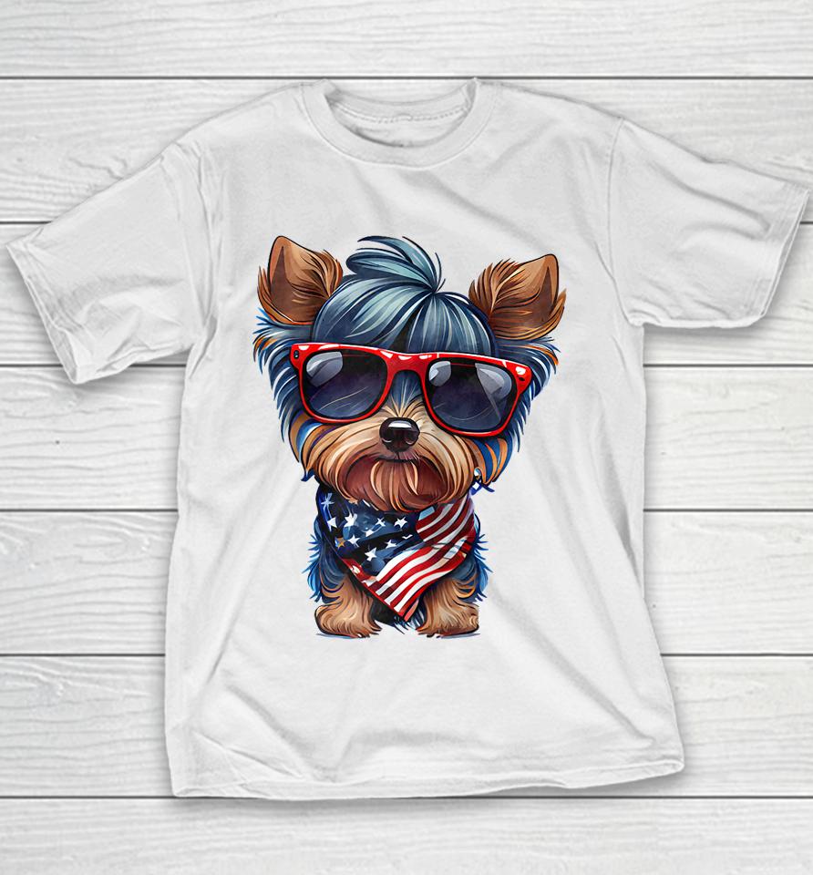 Memorial Day, 4Th Of July Patriotic Usa Flag Dog Youth T-Shirt