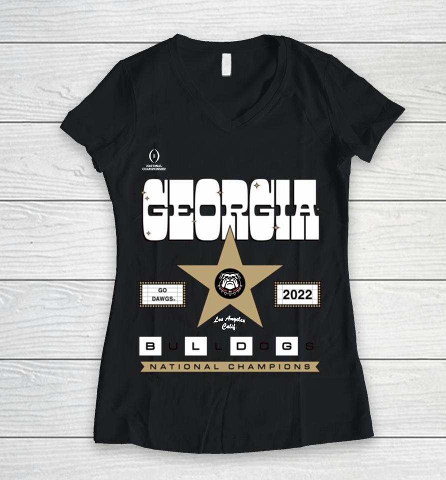 Men Red Georgia Bulldogs College Football Playoff 2022 National Champions Star Celebration Women V-Neck T-Shirt