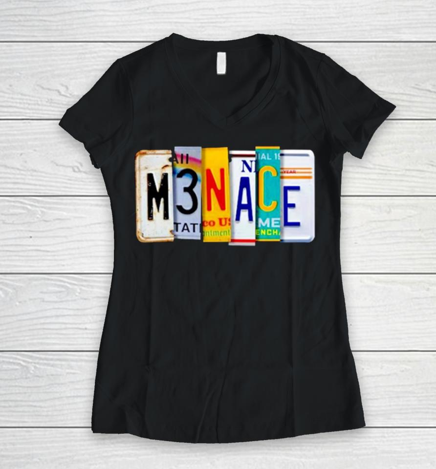 Menace License Plate Women V-Neck T-Shirt
