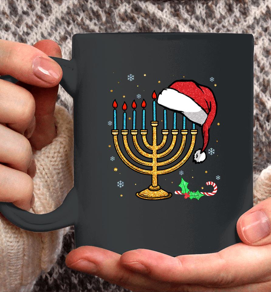 Menorah Santa Hat Chanukah Hanukkah Jewish Christmas Pajama Coffee Mug