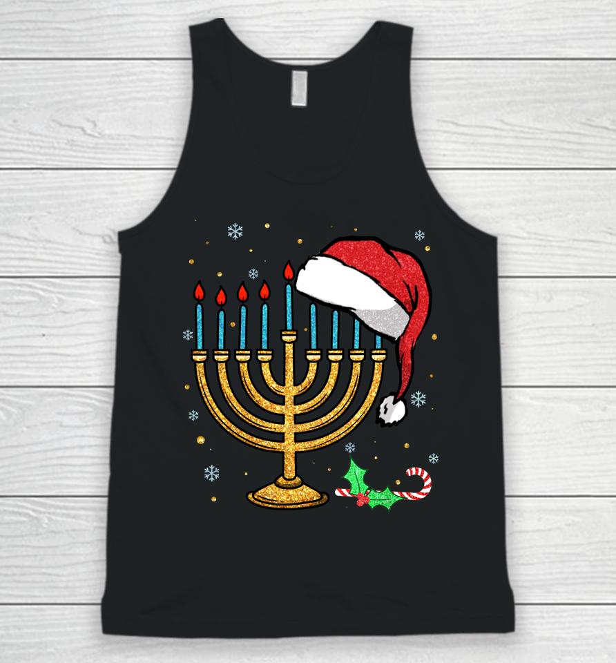 Menorah Santa Hat Chanukah Hanukkah Jewish Christmas Pajama Unisex Tank Top