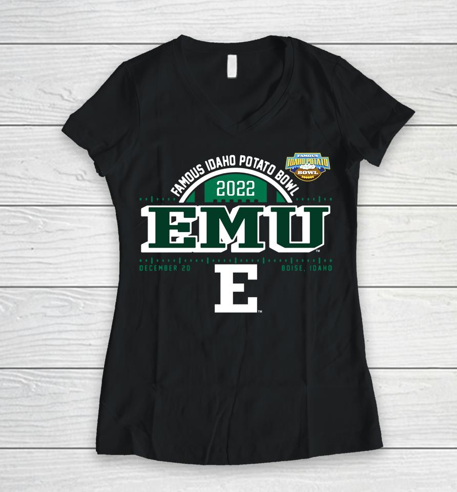 Men's 2022 Eastern Michigan Eagles Famous Idaho Potato Bowl Women V-Neck T-Shirt