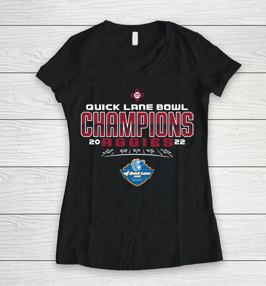 Men's 2022 Quick Lane Bowl New Mexico State Champions Women V-Neck T-Shirt