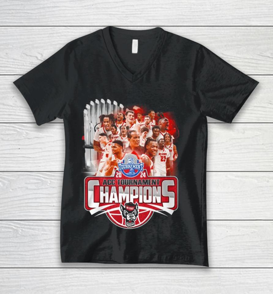 Men’s 2024 Acc Tournament Chamopions Nc State Wolfpack Unisex V-Neck T-Shirt