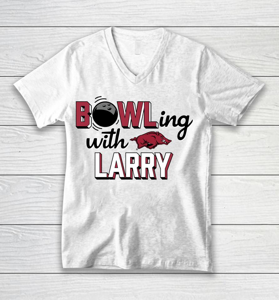 Men's Arkansas Razorbacks Bowling With Larry Unisex V-Neck T-Shirt