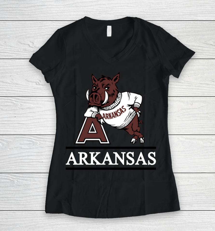 Men's Arkansas Razorbacks Red Fineline Women V-Neck T-Shirt