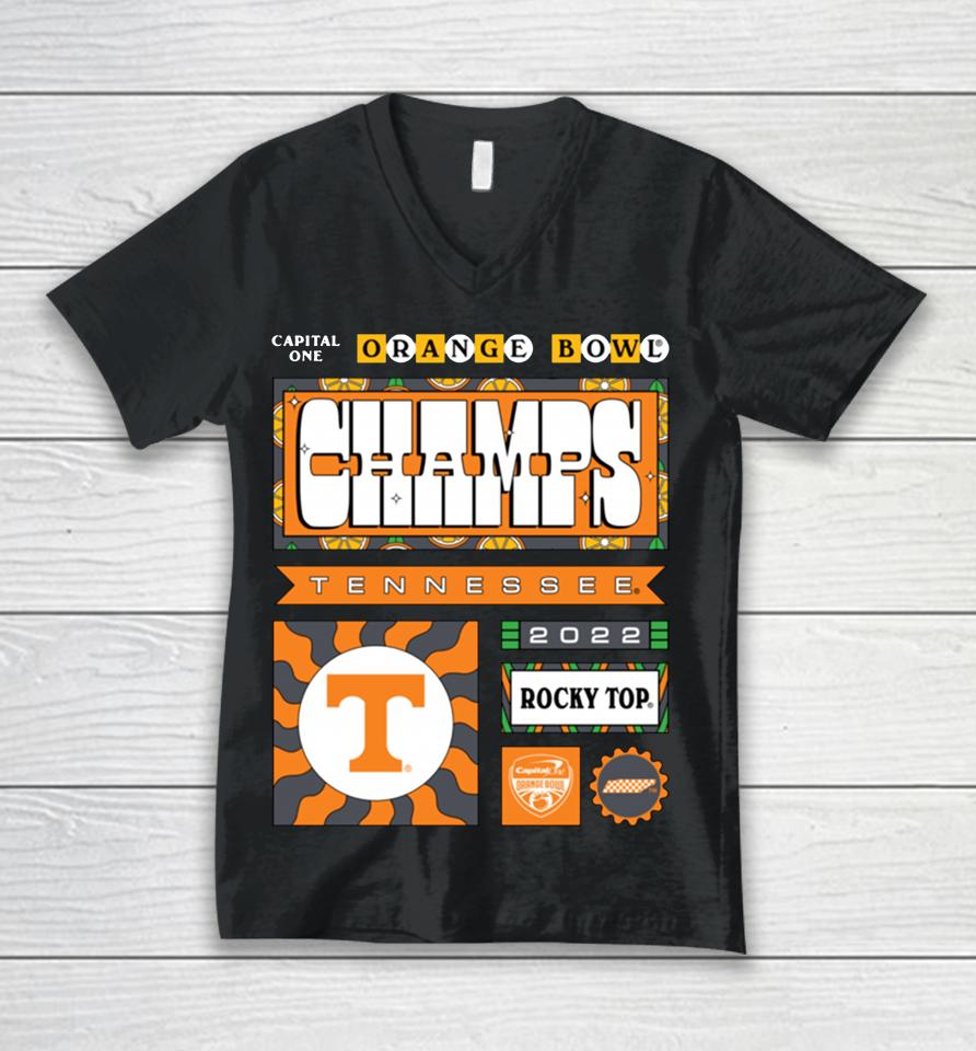 Men's Black 2023 Orange Bowl Tennessee Volunteers Champions Unisex V-Neck T-Shirt