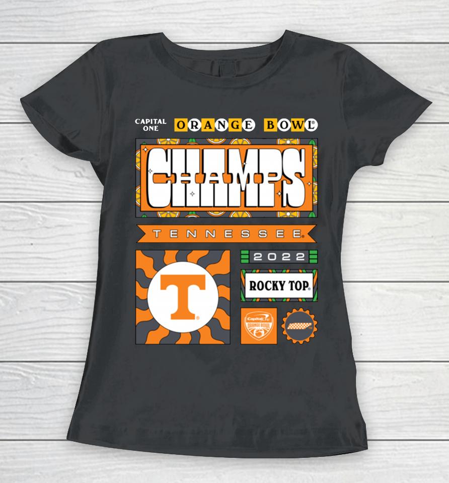 Men's Black 2023 Orange Bowl Tennessee Volunteers Champions Women T-Shirt