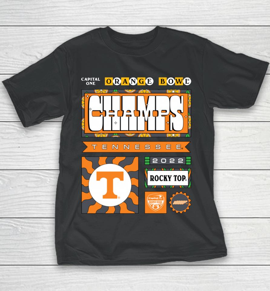 Men's Black 2023 Orange Bowl Tennessee Volunteers Champions Youth T-Shirt