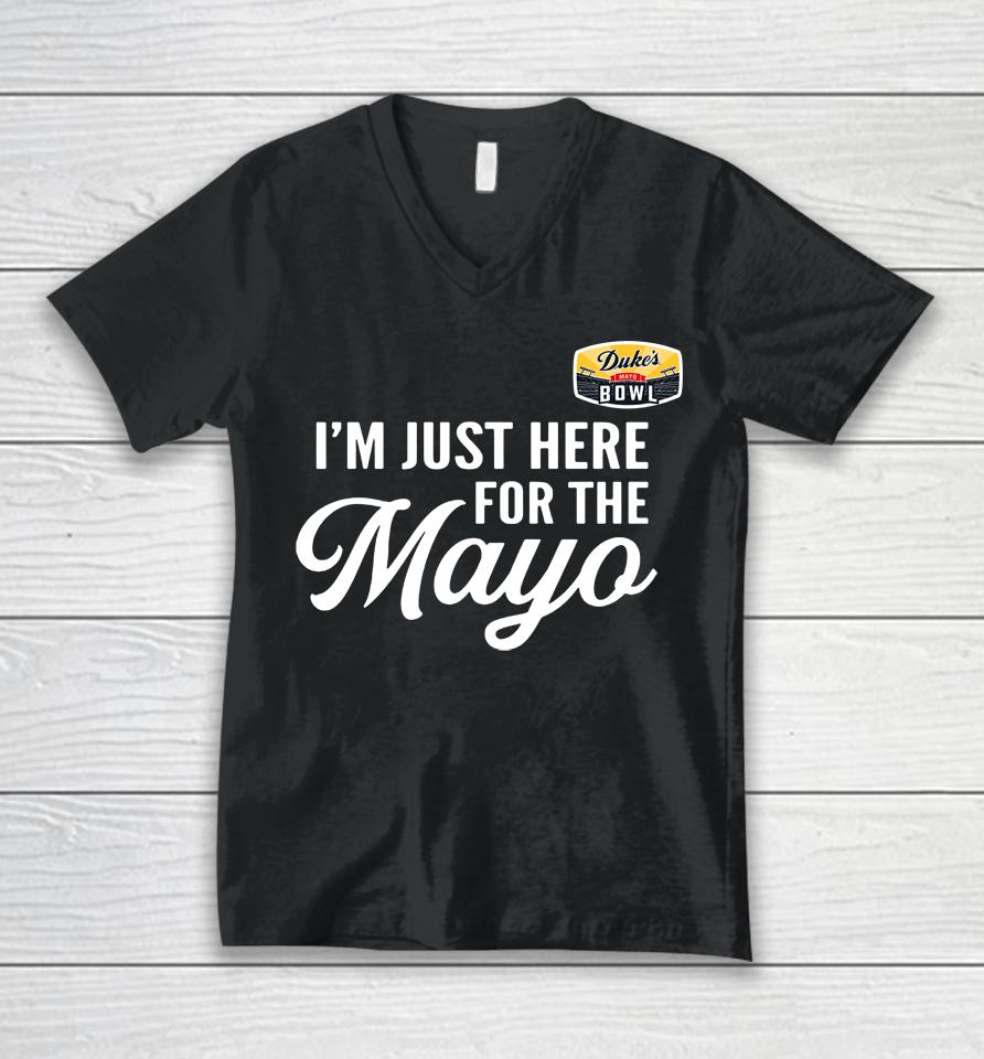 Men's Black Duke's Mayo Bowl I'm Just Here For The Mayo Unisex V-Neck T-Shirt