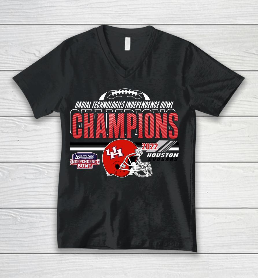 Men's Black Houston Cougars 2022 Independence Bowl Champion Unisex V-Neck T-Shirt