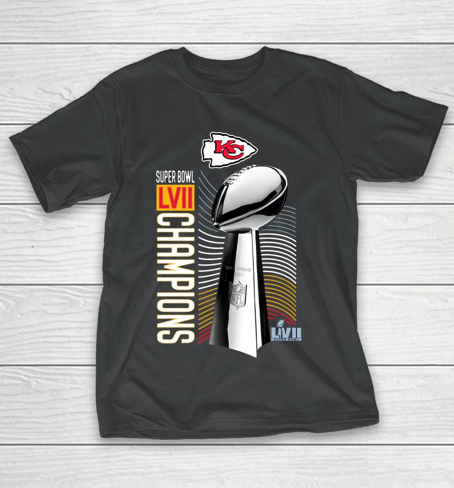 Men's Black Kansas City Chiefs Super Bowl Lvii Champions Lombardi Trophy T-Shirt