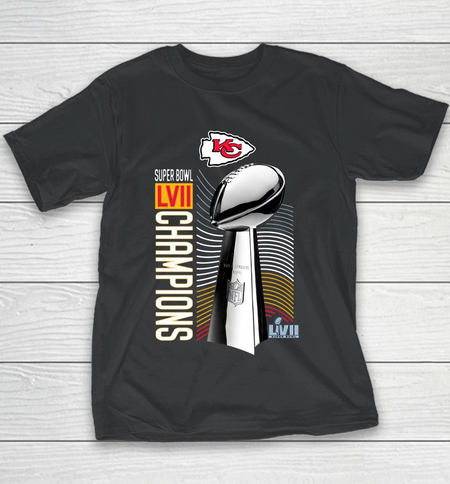 Men's Black Kansas City Chiefs Super Bowl Lvii Champions Lombardi Trophy Youth T-Shirt