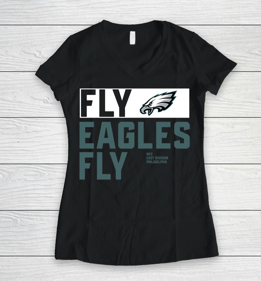 Men's Black Philadelphia Eagles Anthracite Fly Eagles Fly Women V-Neck T-Shirt