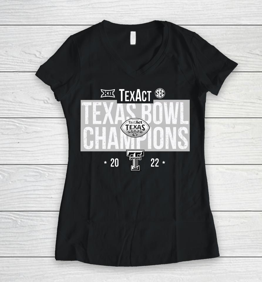 Men's Black Texas Bowl Champions Texas Tech Red Raiders 2022 Women V-Neck T-Shirt