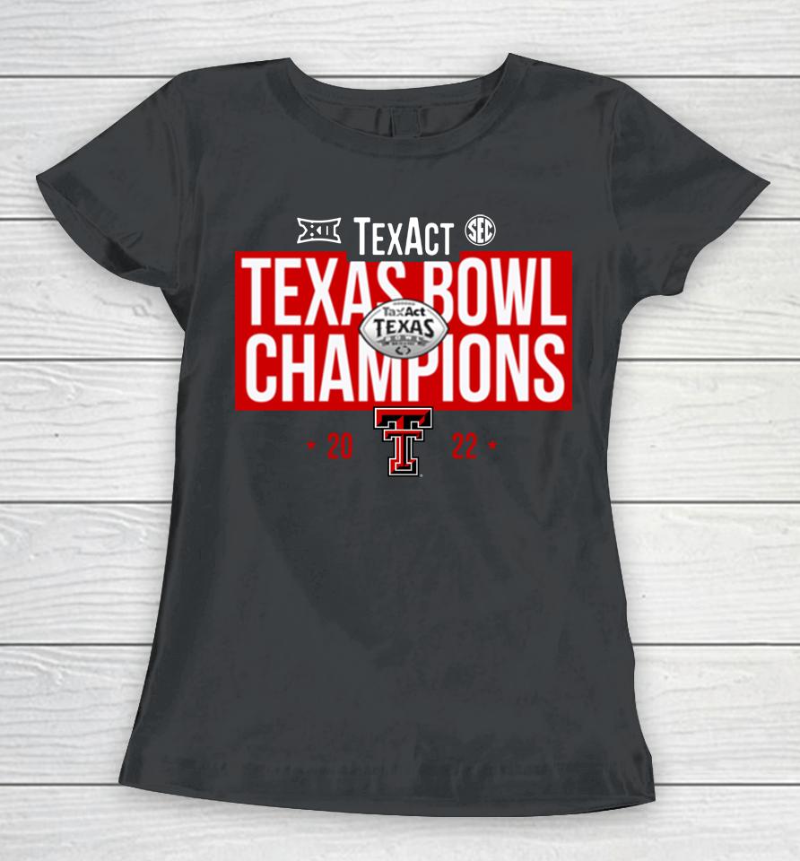 Men's Black Texas Tech Red Raiders 2022 Texas Bowl Champions Women T-Shirt