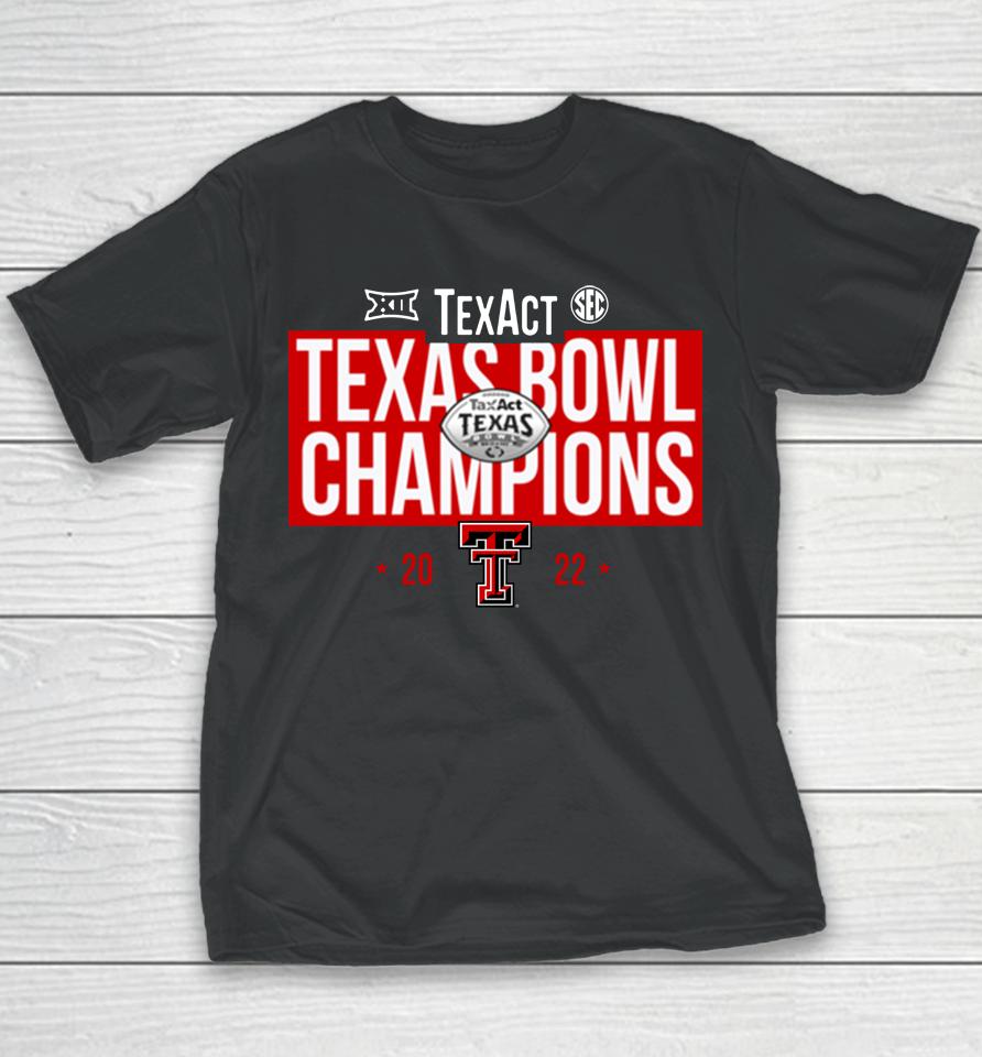 Men's Black Texas Tech Red Raiders 2022 Texas Bowl Champions Youth T-Shirt
