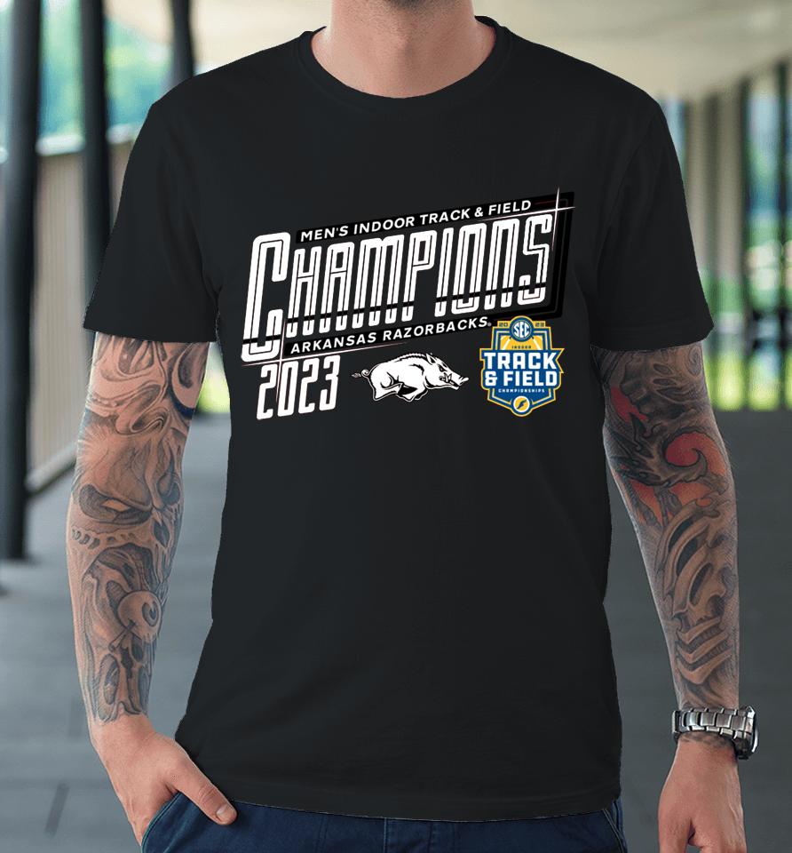 Men's Blue 84 Cardinal Arkansas Razorbacks 2023 Sec Men's Indoor Track &Amp; Field Champions Locker Room Premium T-Shirt