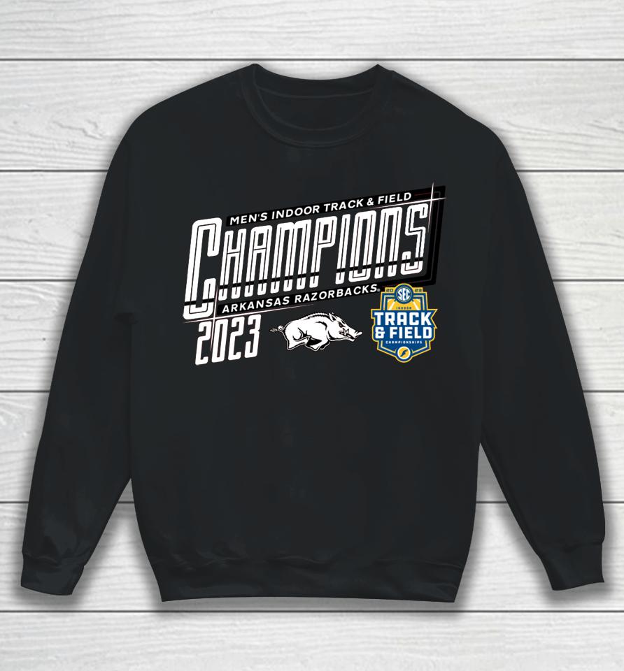 Men's Blue 84 Cardinal Arkansas Razorbacks 2023 Sec Men's Indoor Track &Amp; Field Champions Locker Room Sweatshirt