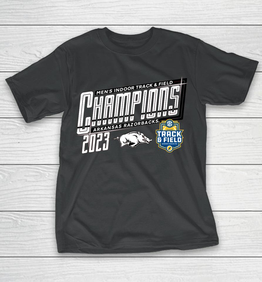 Men's Blue 84 Cardinal Arkansas Razorbacks 2023 Sec Men's Indoor Track &Amp; Field Champions Locker Room T-Shirt
