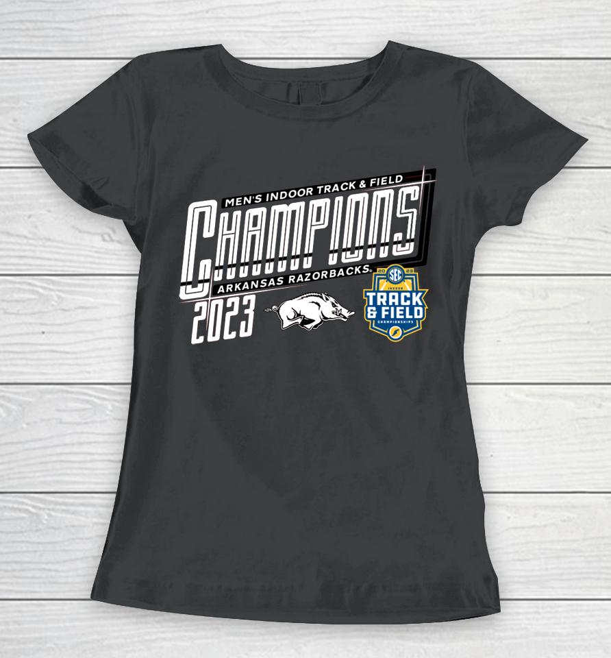 Men's Blue 84 Cardinal Arkansas Razorbacks 2023 Sec Men's Indoor Track &Amp; Field Champions Locker Room Women T-Shirt