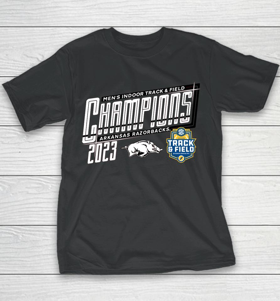 Men's Blue 84 Cardinal Arkansas Razorbacks 2023 Sec Men's Indoor Track &Amp; Field Champions Locker Room Youth T-Shirt