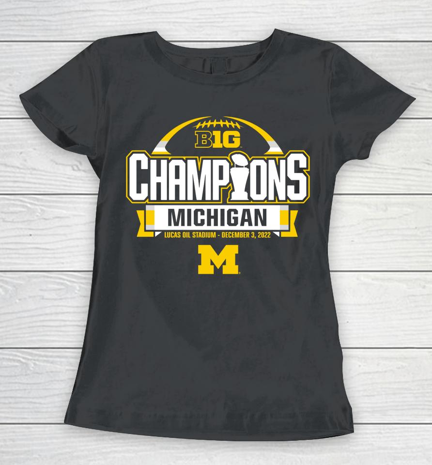 Men's Blue 84 Navy Michigan Wolverines 2022 Big Ten Football Conference Champions Locker Room Women T-Shirt