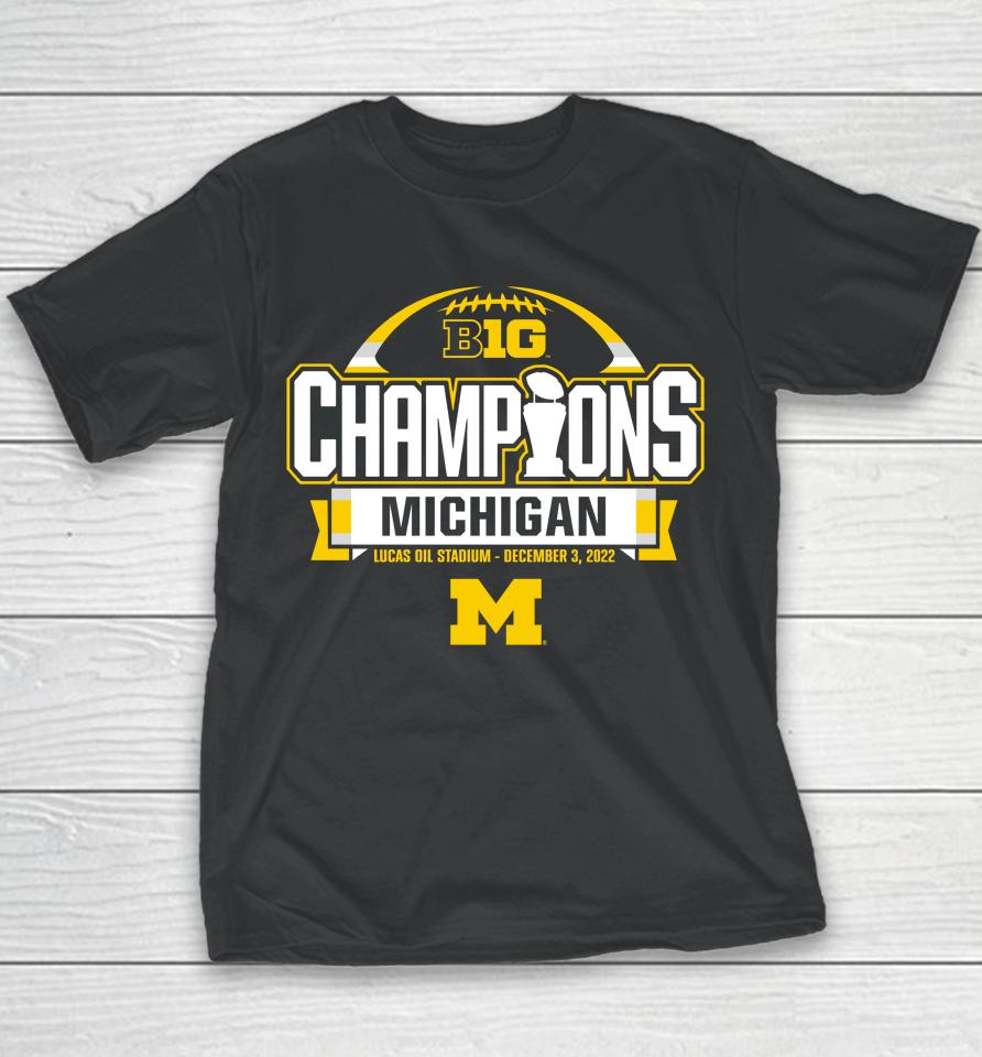 Men's Blue 84 Navy Michigan Wolverines 2022 Big Ten Football Conference Champions Locker Room Youth T-Shirt