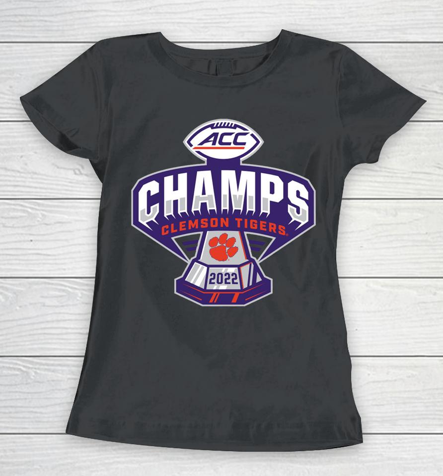 Men's Blue 84 Orange Clemson Tigers 2022 Acc Football Conference Champions Locker Room Women T-Shirt