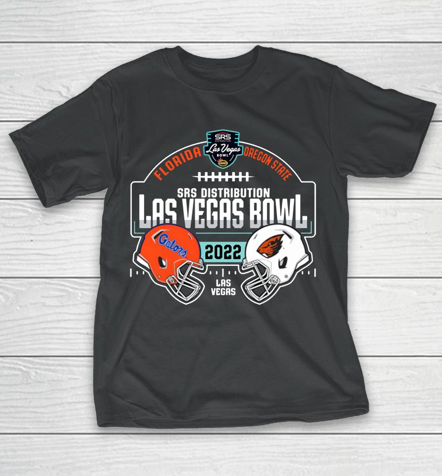 Men's Blue 84 Oregon State Beavers Vs Florida Gators 2022 Las Vegas Bowl Matchup T-Shirt