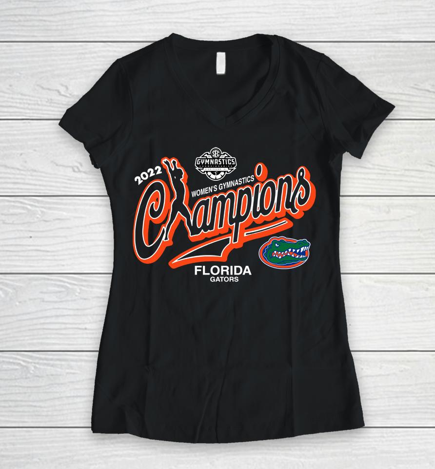 Men's Blue 84 Royal Florida Gators 2022 Sec Women's Gymnastics Conference Champions Event Women V-Neck T-Shirt