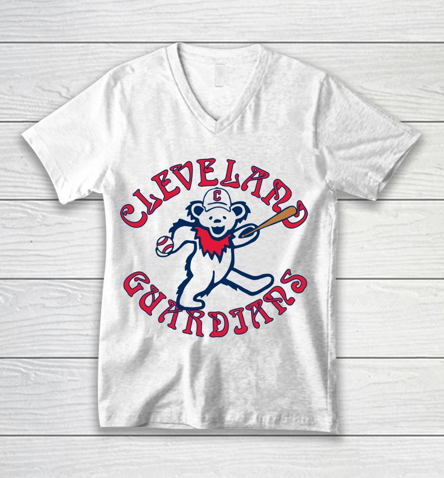 Men's Cleveland Guardians Homage Gray Grateful Dead Tri-Blend Unisex V-Neck T-Shirt