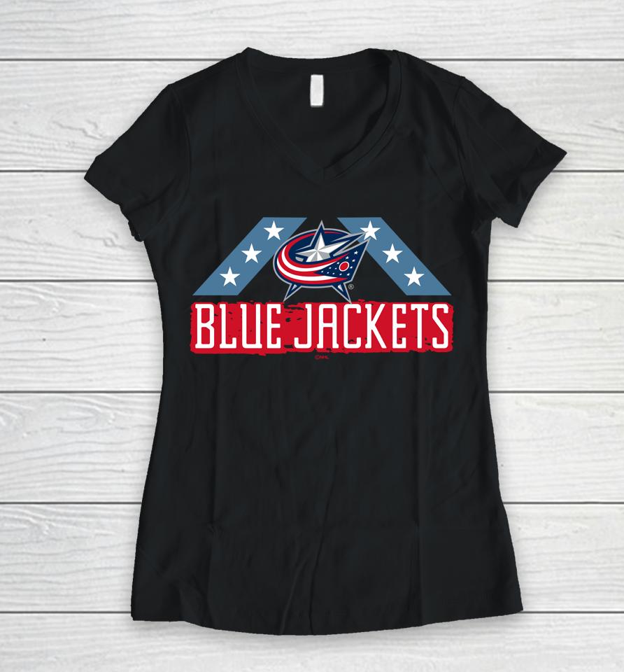 Men's Columbus Blue Jackets Fanatics Branded Black Team Jersey Inspired Women V-Neck T-Shirt