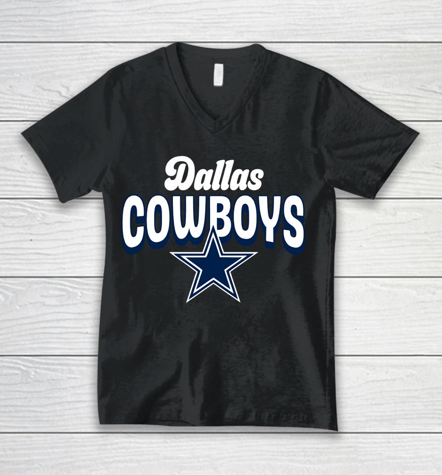 Men's Dallas Cowboys 2022 Navy First Team Flowy Unisex V-Neck T-Shirt