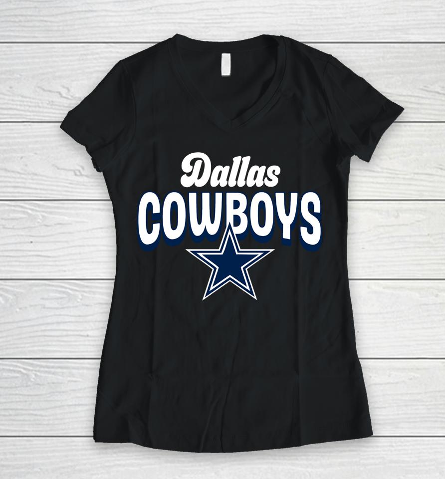 Men's Dallas Cowboys 2022 Navy First Team Flowy Women V-Neck T-Shirt