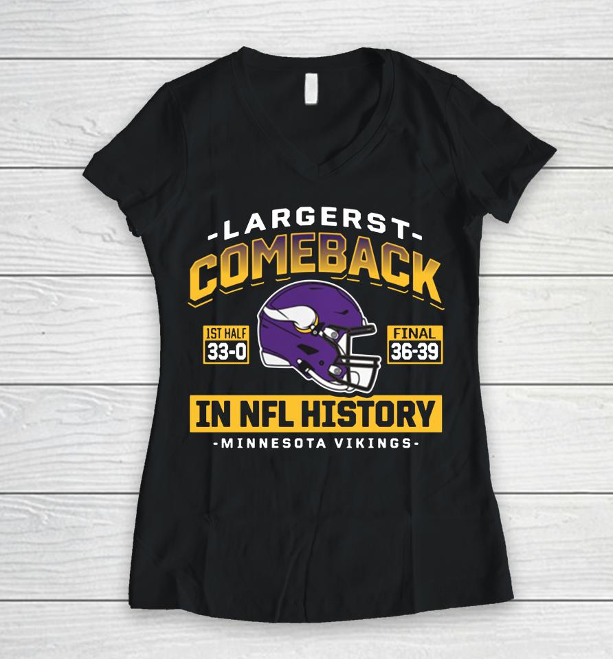 Men's Fanatics 2022 Minnesota Vikings Largest Comeback Women V-Neck T-Shirt