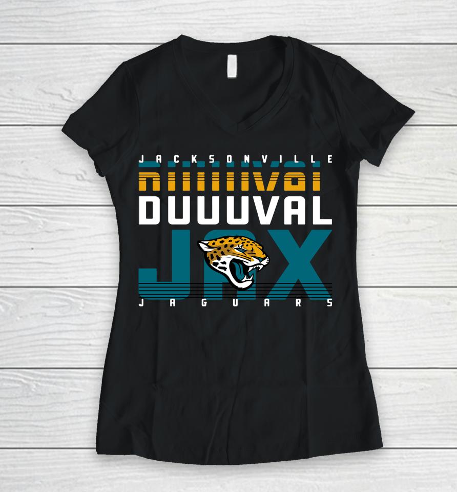 Men's Fanatics Branded Black Jacksonville Jaguars Hometown Collection Prime Time Women V-Neck T-Shirt