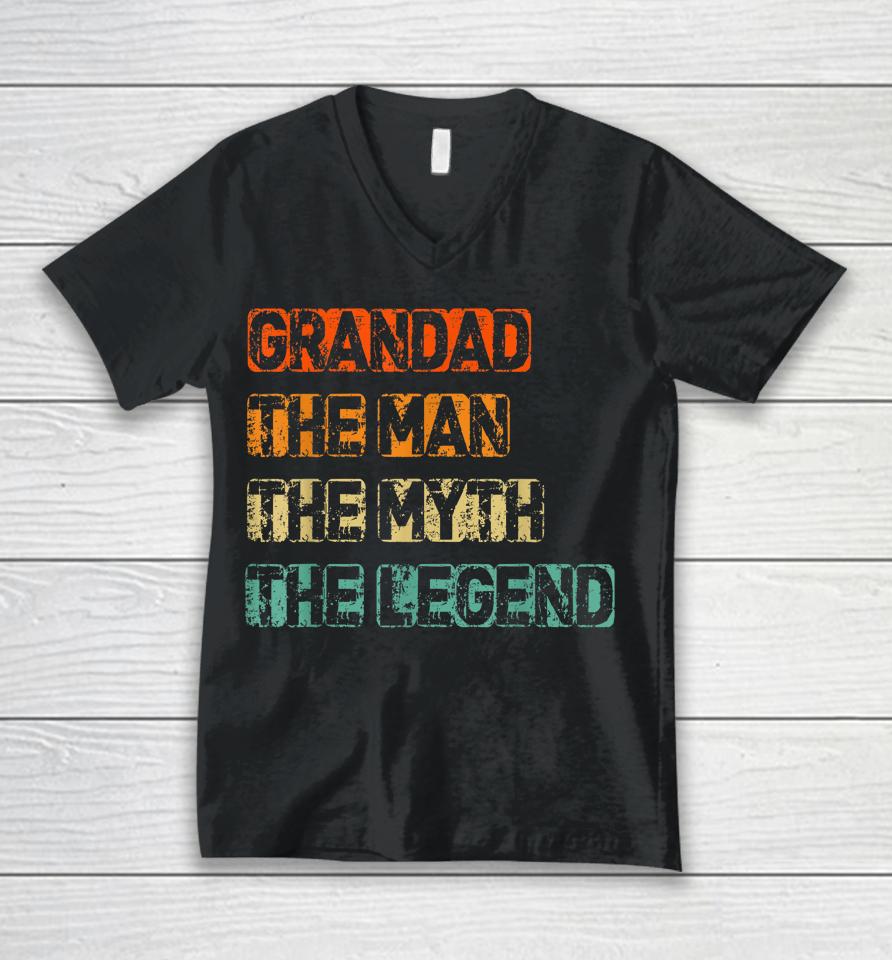 Mens Grandad Man The Myth Legend Father's Day Unisex V-Neck T-Shirt